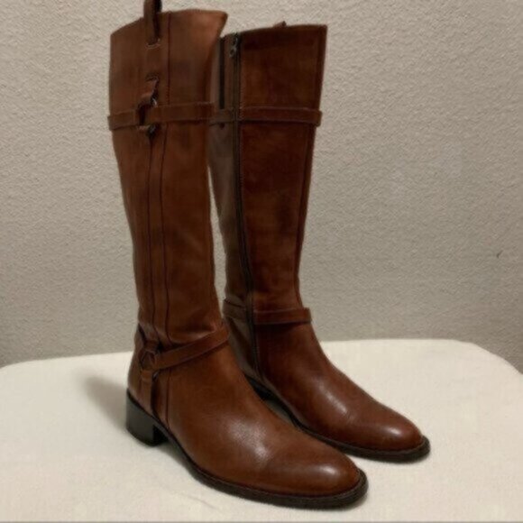 Nursace Leather Mid Calf Riding Boots Side Zipper Ankle Harness - Picture 3 of 12